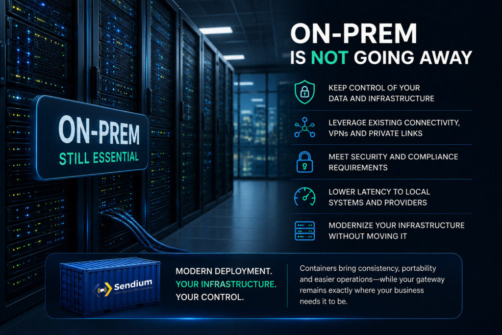On-prem SMS gateway infrastructure running in a modern containerized data center environment