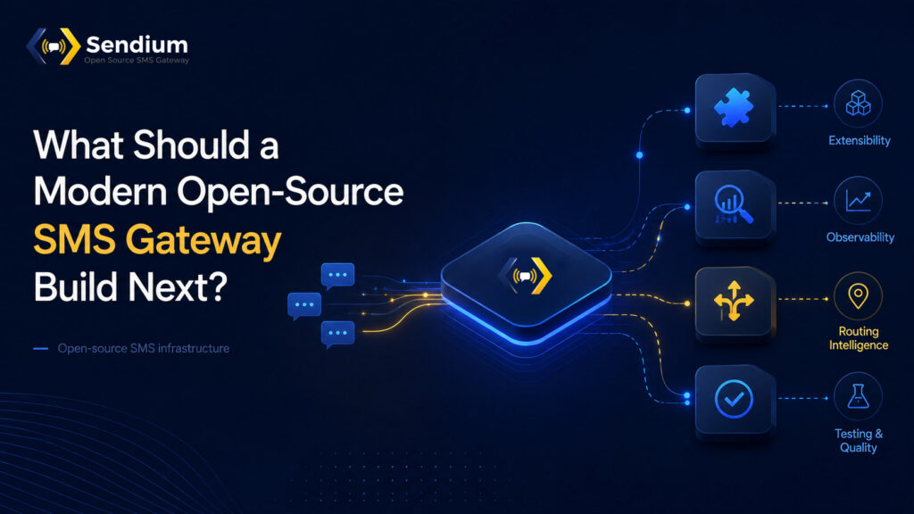 Modern open-source SMS gateway showing observability, routing, extensibility and testing capabilities
